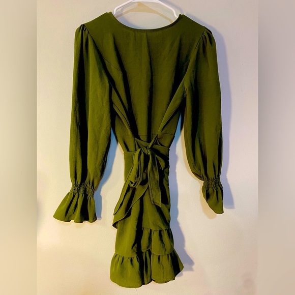 Alaster Queen | Women's Long Lantern Sleeve Tunic Swing Dress Size M Green - Picture 2 of 8
